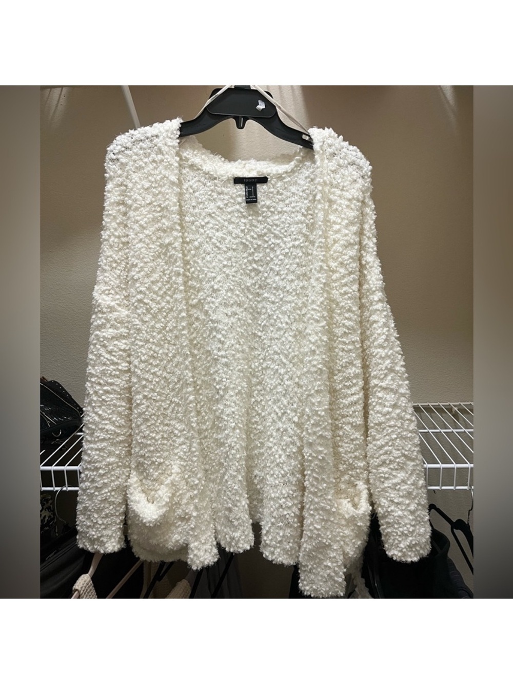 Forever 21 Cream Popcorn-Knit Open Cardigan